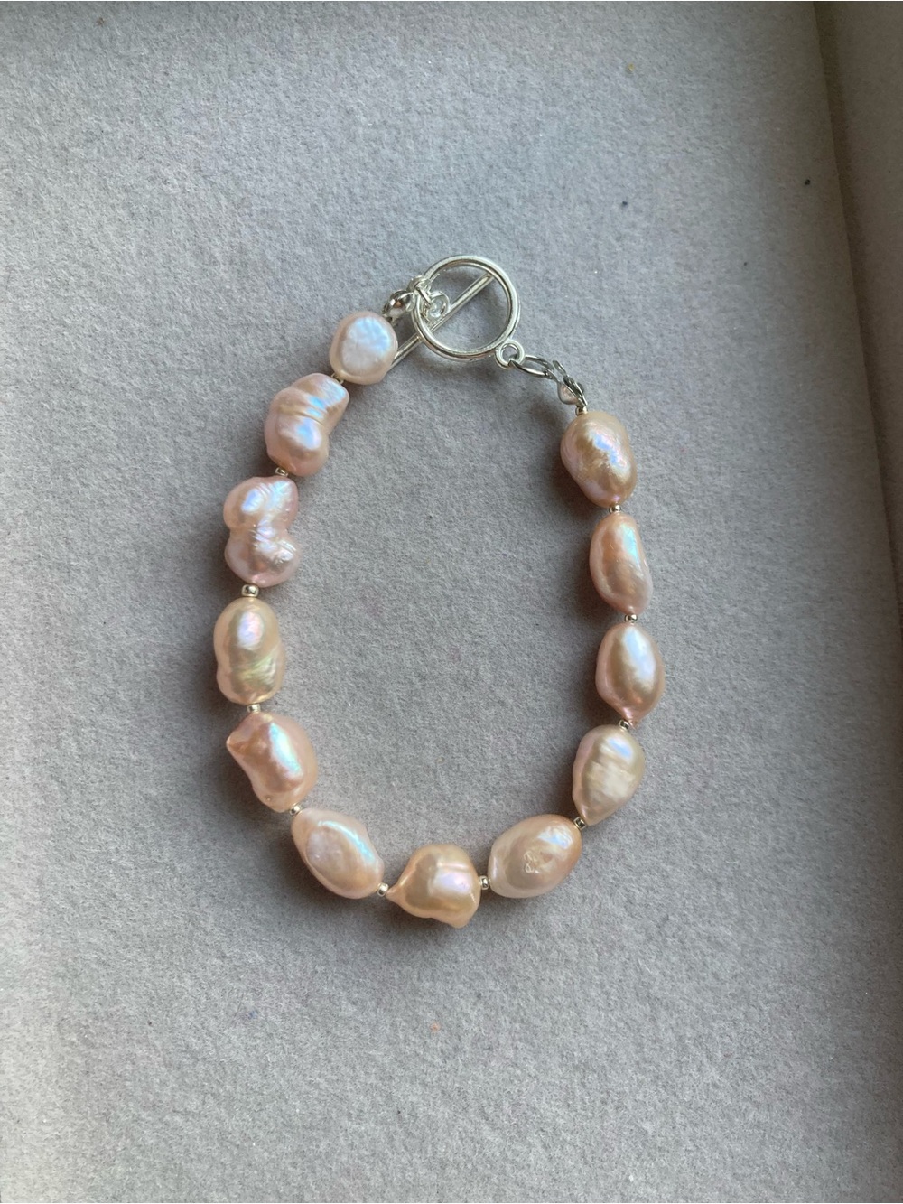 Peach Pink Baroque Freshwater Pearl Bracelet 11–12mm Rainbow Luster